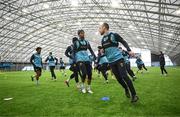 10 January 2025; Aaron Bolger, right, and Romal Palmer during a St Patrick's Athletic pre-season training session at the National Indoor Arena on the Sport Ireland Campus in Dublin. Photo by Stephen McCarthy/Sportsfile