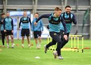 10 January 2025; Brandon Kavanagh and Jake Mulraney, right, during a St Patrick's Athletic pre-season training session at the National Indoor Arena on the Sport Ireland Campus in Dublin. Photo by Stephen McCarthy/Sportsfile