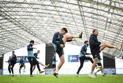 10 January 2025; Joe Redmond and strength and conditioning coach Graham Byrne, right, during a St Patrick's Athletic pre-season training session at the National Indoor Arena on the Sport Ireland Campus in Dublin. Photo by Stephen McCarthy/Sportsfile