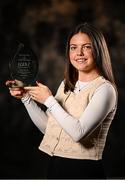 10 January 2025; Eva Noone from Galway club Kilkerrin-Clonberne is pictured with The Croke Park Hotel/LGFA Player of the Month award for December 2024, at The Croke Park Hotel on Jones Road, Dublin. Eva produced an AIB Player of the Match performance, including a scoring haul of 0-3, as Kilkerrin-Clonberne won a fourth successive AIB All-Ireland Senior club title at Croke Park on Saturday December 14. Photo by Seb Daly/Sportsfile