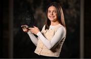 10 January 2025; Eva Noone from Galway club Kilkerrin-Clonberne is pictured with The Croke Park Hotel/LGFA Player of the Month award for December 2024, at The Croke Park Hotel on Jones Road, Dublin. Eva produced an AIB Player of the Match performance, including a scoring haul of 0-3, as Kilkerrin-Clonberne won a fourth successive AIB All-Ireland Senior club title at Croke Park on Saturday December 14. Photo by Seb Daly/Sportsfile