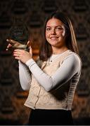 10 January 2025; Eva Noone from Galway club Kilkerrin-Clonberne is pictured with The Croke Park Hotel/LGFA Player of the Month award for December 2024, at The Croke Park Hotel on Jones Road, Dublin. Eva produced an AIB Player of the Match performance, including a scoring haul of 0-3, as Kilkerrin-Clonberne won a fourth successive AIB All-Ireland Senior club title at Croke Park on Saturday December 14. Photo by Seb Daly/Sportsfile