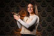 10 January 2025; Eva Noone from Galway club Kilkerrin-Clonberne is pictured with The Croke Park Hotel/LGFA Player of the Month award for December 2024, at The Croke Park Hotel on Jones Road, Dublin. Eva produced an AIB Player of the Match performance, including a scoring haul of 0-3, as Kilkerrin-Clonberne won a fourth successive AIB All-Ireland Senior club title at Croke Park on Saturday December 14. Photo by Seb Daly/Sportsfile