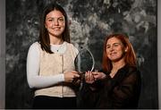 10 January 2025; Eva Noone from Galway club Kilkerrin-Clonberne, left, is presented with The Croke Park Hotel/LGFA Player of the Month award for December 2024 by Edele O’Reilly, Director of Sales and Marketing, The Croke Park Hotel, at The Croke Park Hotel in Jones Road, Dublin. Eva produced an AIB Player of the Match performance, including a scoring haul of 0-3, as Kilkerrin-Clonberne won a fourth successive AIB All-Ireland Senior club title at Croke Park on Saturday December 14. Photo by Seb Daly/Sportsfile