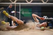 11 January 2025; Conor Hughes of Midleton AC, Cork, competes in the men's long jump during day one of the 123.ie National Indoor AAI Games and Combined Events at the National Indoor Arena on the Sport Ireland Campus in Dublin. Photo by Sam Barnes/Sportsfile