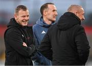 11 January 2025; Saracens Director of Rugby Mark McCall, left, Munster interim head coach Ian Costello, right, and Saracens head coach Joe Shaw  before the Investec Champions Cup Pool 3 match between Munster and Saracens at Thomond Park in Limerick. Photo by David Fitzgerald/Sportsfile