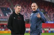 11 January 2025; Saracens director of rugby Mark McCall, left, and Munster interim head coach Ian Costello before the Investec Champions Cup Pool 3 match between Munster and Saracens at Thomond Park in Limerick. Photo by Seb Daly/Sportsfile