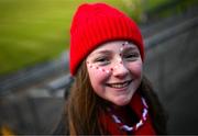 11 January 2025; Cuala supporter Freya Brooks, age 12, before the AIB GAA Football All-Ireland Senior Club Championship semi-final match between Coolera-Strandhill and Cuala at Kingspan Breffni Park in Cavan. Photo by Ramsey Cardy/Sportsfile