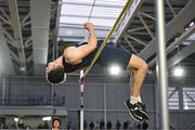 11 January 2025; Jack Forde of St Killians AC, Wexford, competes in the high jump event of the men's senior men heptathlon during day one of the 123.ie National Indoor AAI Games and Combined Events at the National Indoor Arena on the Sport Ireland Campus in Dublin. Photo by Sam Barnes/Sportsfile