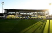 11 January 2025; Ross Byrne practices his kicking during a Leinster Rugby captain's run at Stade Marcel Deflandre in La Rochelle, France. Photo by Brendan Moran/Sportsfile