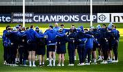 11 January 2025; The Leinster team huddle during their captain's run at Stade Marcel Deflandre in La Rochelle, France. Photo by Brendan Moran/Sportsfile