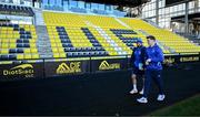 11 January 2025; Jamison Gibson-Park, left, and Josh van der Flier arrive for the Leinster Rugby captain's run at Stade Marcel Deflandre in La Rochelle, France. Photo by Brendan Moran/Sportsfile