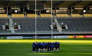 11 January 2025; The Leinster team huddle during their captain's run at Stade Marcel Deflandre in La Rochelle, France. Photo by Brendan Moran/Sportsfile