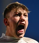 15 January 2025; Sean McDonald of Presentation College, Bray celebrates after his side's victory in the Bank of Ireland Leinster Rugby Boys Schools Vinnie Murray Cup quarter-final match between CUS and Presentation College, Bray at Energia Park in Dublin. Photo by Tyler Miller/Sportsfile