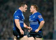 27 September 2013; Sean Cronin, right, and Cian Healy, Leinster. Celtic League 2013/14, Round 4, Leinster v Cardiff Blues, RDS, Ballsbridge, Dublin. Picture credit: Stephen McCarthy / SPORTSFILE