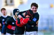 23 January 2025; Luke Thornton, left, and Luke Gamble of The High School celebrate after the Bank of Ireland Leinster Rugby Boys Schools Fr Godfrey Cup semi-final match between The High School and St Fintan's High School at Energia Park in Dublin. Photo by Tyler Miller/Sportsfile