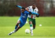 25 January 2025; Malik Dijksteel of Cork City in action against Navajo Bakboord of Waterford during the pre-season friendly match between Cork City and Waterford at Bishopstown Stadium in Cork. Photo by Michael P Ryan/Sportsfile