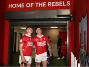 25 January 2025; Cork players Darragh Cashman, left, and Sean Walsh after the Allianz Football League Division 2 match between Cork and Meath at Páirc Ui Chaoimh in Cork. Photo by Michael P Ryan/Sportsfile