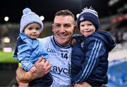 25 January 2025; John Hetherton of Dublin with his sons Jack, age 1, left, and CJ, age 3, after the Allianz Hurling League Division 1B match between Dublin and Antrim at Croke Park in Dublin. Photo by Stephen McCarthy/Sportsfile