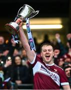 26 January 2025; Crossmolina Deel Rovers captain Mikie Loftus lifts the cup after his side's victory in the AIB GAA Football All-Ireland Intermediate Club Championship final match between Ballinderry of Derry and Crossmolina Deel Rovers of Mayo at Croke Park in Dublin. Photo by Tyler Miller/Sportsfile