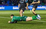 26 January 2025; David Hakwshaw of Connacht scores a second try during the United Rugby Championship match between Glasgow Warriors and Connacht at the Scotstoun Stadium in Glasgow, Scotland. Photo by Mark Scates/Sportsfile