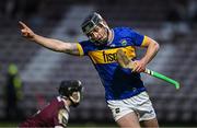 26 January 2025; Dylan Walsh of Tipperary celebrates after scoring his side's third goal during the Allianz Hurling League Division 1A match between Galway and Tipperary at Pearse Stadium in Galway. Photo by Sam Barnes/Sportsfile