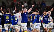 26 January 2025; Luca Franceschetto of Zebre Parma celebrates at the final whistle of the United Rugby Championship match between Ulster and Zebre Parma at Kingspan Stadium in Belfast. Photo by Ramsey Cardy/Sportsfile