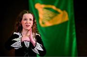 25 January 2025; Enya Ní Dhoinnléibhín of Clann na nGael, representing Armagh and Ulster, in the Aithriseoireacht/ Scéalaíocht competition during the Scór na nÓg 2024-25 All-Ireland Finals at the Hillgrove Hotel, Monaghan. Photo by Shauna Clinton/Sportsfile