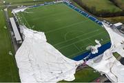 27 January 2025; A general view of the University of Galway Connacht GAA Air Dome, in Bekan, Mayo, which was destroyed during Storm Éowyn. Photo by Piaras Ó Mídheach/Sportsfile