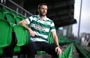 28 January 2025; Shamrock Rovers new signing Adam Matthews stands for a portrait during his unveiling at Tallaght Stadium in Dublin. Photo by Stephen McCarthy/Sportsfile