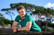 28 January 2025; Josh van der Flier poses for a portrait after an Ireland Rugby media conference at The Campus in Quinto da Lago, Portugal. Photo by Brendan Moran/Sportsfile