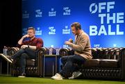 29 January 2025; Former England rugby player Austin Healey, right, and former Ireland and Leinster rugby player Brian O'Driscoll during a special Off the Ball Roadshow event at the Olympia Theatre in Dublin. Photo by David Fitzgerald/Sportsfile