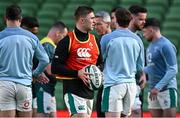 31 January 2025; Jack Crowley, centre, during an Ireland rugby captain's run at the Aviva Stadium in Dublin. Photo by Sam Barnes/Sportsfile