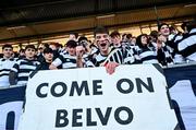 31 January 2025; Belvedere College supporter Tom Higgins before the Bank of Ireland Leinster Rugby Boys Schools Senior Cup first round match between Belvedere College and Wesley College at Energia Park in Dublin. Photo by Tyler Miller/Sportsfile