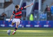 31 January 2025; Charlie Hempenstall of Wesley College kicks a penalty during the Bank of Ireland Leinster Rugby Boys Schools Senior Cup first round match between Belvedere College and Wesley College at Energia Park in Dublin. Photo by Tyler Miller/Sportsfile