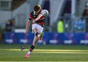 31 January 2025; Charlie Hempenstall of Wesley College kicks a penalty during the Bank of Ireland Leinster Rugby Boys Schools Senior Cup first round match between Belvedere College and Wesley College at Energia Park in Dublin. Photo by Tyler Miller/Sportsfile