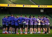 31 January 2025; The England team huddle during an England rugby captain's run at the Aviva Stadium in Dublin. Photo by Sam Barnes/Sportsfile