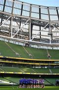 31 January 2025; The England team huddle during an England rugby captain's run at the Aviva Stadium in Dublin. Photo by Sam Barnes/Sportsfile