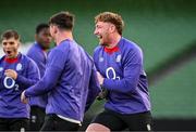 31 January 2025; Ollie Chessum, right, during an England rugby captain's run at the Aviva Stadium in Dublin. Photo by Sam Barnes/Sportsfile