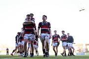 31 January 2025; The Wesley College team celebrate after the Bank of Ireland Leinster Rugby Boys Schools Senior Cup first round match between Belvedere College and Wesley College at Energia Park in Dublin. Photo by Tyler Miller/Sportsfile