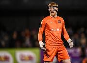 31 January 2025; Dundalk goalkeeper Enda Minogue, wearing a protective facemask, during the Jim Malone Cup match between Dundalk and Drogheda United at Oriel Park in Dundalk, Louth. Photo by Piaras Ó Mídheach/Sportsfile