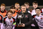 31 January 2025; Dundalk captain Daryl Horgan with the Jim Malone cup after his side's victory in the Jim Malone Cup match between Dundalk and Drogheda United at Oriel Park in Dundalk, Louth. Photo by Piaras Ó Mídheach/Sportsfile