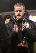 31 January 2025; Dundalk captain Daryl Horgan with the Jim Malone cup after his side's victory in the Jim Malone Cup match between Dundalk and Drogheda United at Oriel Park in Dundalk, Louth. Photo by Piaras Ó Mídheach/Sportsfile