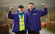 1 February 2025; Parkrun founder Paul Sinton-Hewitt and Vhi ambassador and Olympian David Gillick at the Marlay Park parkrun at Marlay Park in Dublin where Vhi hosted a special event to welcome parkrun founder Paul Sinton-Hewitt. Vhi ambassador and Olympian David Gillick was on hand to deliver a warm-up for all participants. parkrun in partnership with Vhi support local communities in organising free, weekly, timed 5km runs every Saturday at 9.30am. To register for a parkrun near you visit www.parkrun.ie. Photo by David Fitzgerald/Sportsfile