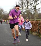 1 February 2025; Vhi ambassador and Olympian David Gillick in action with participants at the Marlay Park parkrun at Marlay Park in Dublin where Vhi hosted a special event to welcome parkrun founder Paul Sinton-Hewitt. Vhi ambassador and Olympian David Gillick was on hand to deliver a warm-up for all participants. parkrun in partnership with Vhi support local communities in organising free, weekly, timed 5km runs every Saturday at 9.30am. To register for a parkrun near you visit www.parkrun.ie. Photo by David Fitzgerald/Sportsfile