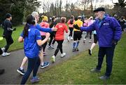 1 February 2025; Parkrun founder Paul Sinton-Hewitt with participants during the Marlay Park parkrun at Marlay Park in Dublin where Vhi hosted a special event to welcome parkrun founder Paul Sinton-Hewitt. Vhi ambassador and Olympian David Gillick was on hand to deliver a warm-up for all participants. parkrun in partnership with Vhi support local communities in organising free, weekly, timed 5km runs every Saturday at 9.30am. To register for a parkrun near you visit www.parkrun.ie. Photo by David Fitzgerald/Sportsfile