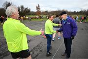 1 February 2025; Parkrun founder Paul Sinton-Hewitt with participants after the Marlay Park parkrun at Marlay Park in Dublin where Vhi hosted a special event to welcome parkrun founder Paul Sinton-Hewitt. Vhi ambassador and Olympian David Gillick was on hand to deliver a warm-up for all participants. parkrun in partnership with Vhi support local communities in organising free, weekly, timed 5km runs every Saturday at 9.30am. To register for a parkrun near you visit www.parkrun.ie. Photo by David Fitzgerald/Sportsfile