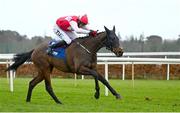 1 February 2025; Hello Neighbour, with Keith Donoghue up, on their way to winning the Gannon`s City Recovery & Recycling Services Juvenile Hurdle during day one of the Dublin Racing Festival at Leopardstown Racecourse in Dublin. Photo by Shauna Clinton/Sportsfile