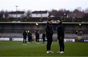 1 February 2025; Aidan Forker, right, and Jason Duffy of Armagh in conversation before the Allianz Football League Division 1 match between Armagh and Tyrone at BOX-IT Athletic Grounds in Armagh. Photo by Ben McShane/Sportsfile