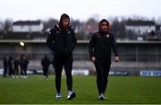 1 February 2025; Barry McCambridge, left, and Jemar Hall of Armagh before the Allianz Football League Division 1 match between Armagh and Tyrone at BOX-IT Athletic Grounds in Armagh. Photo by Ben McShane/Sportsfile